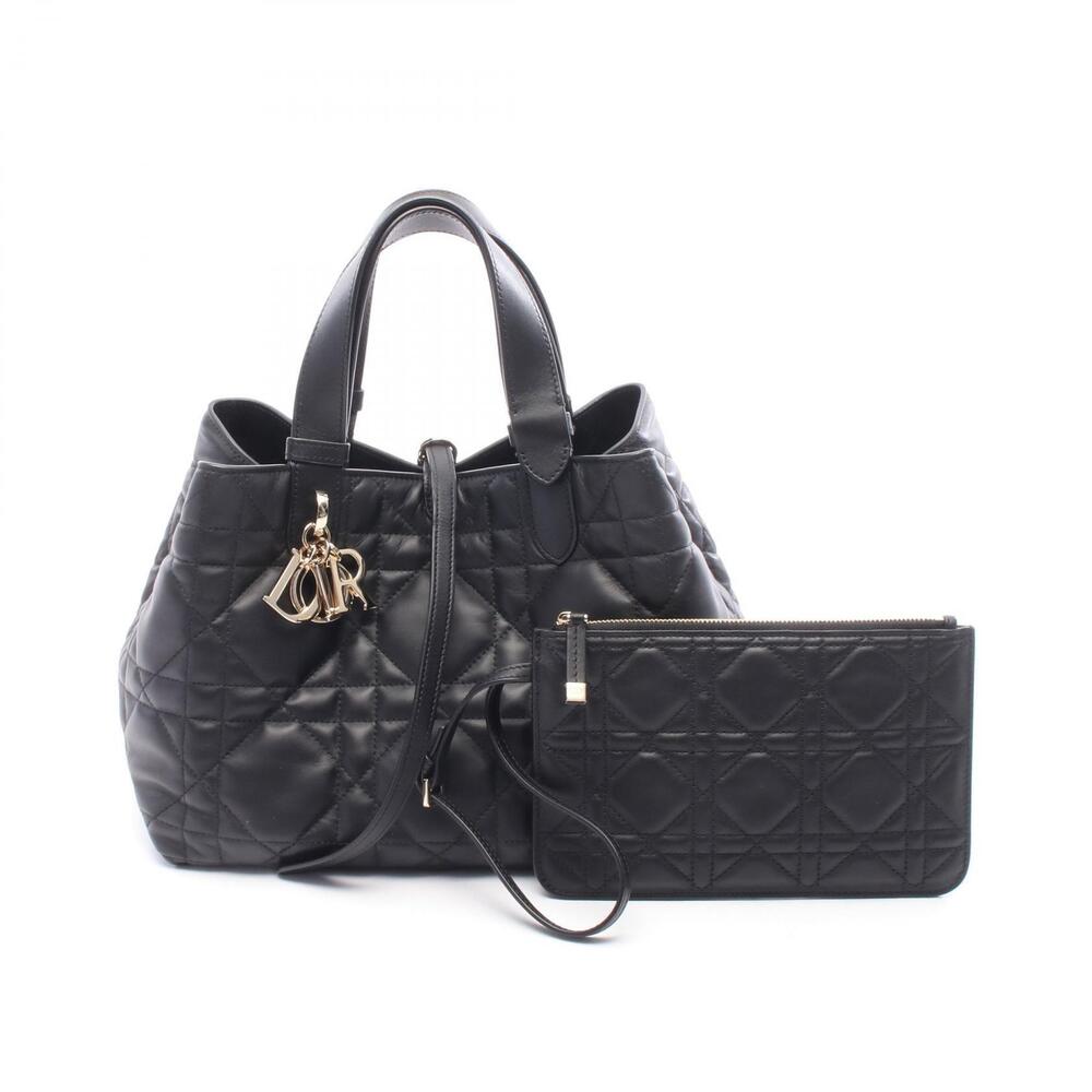 Christian Dior Toujours Cannage Handbag Leather Black